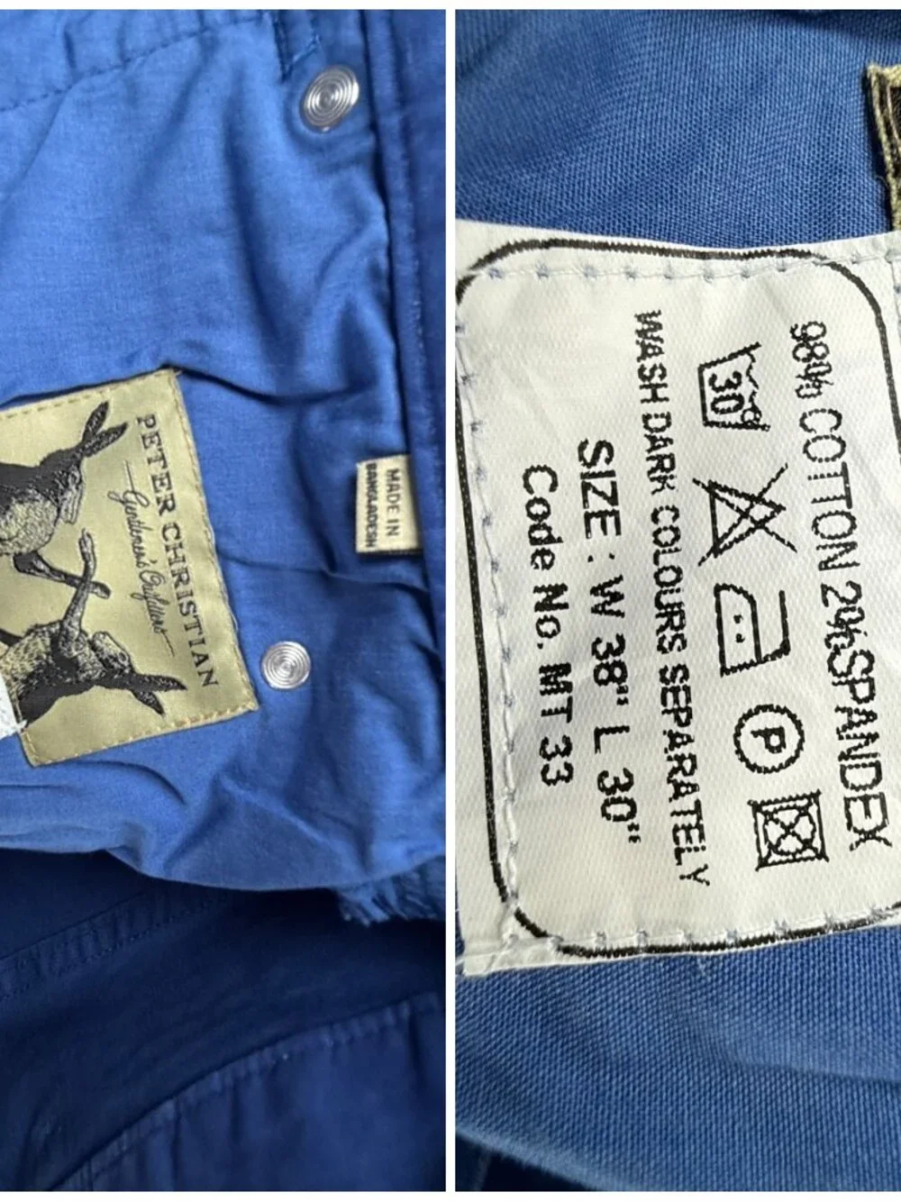 NWT Peter Christian 38x30 Vibrant Blue Chino Pants Cotton Spandex MT33 Men